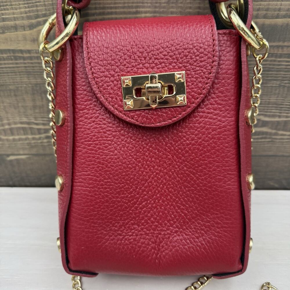Anna Paola Italy Leather Crossbody Purse Bag Red Chain Cellphone - Picture 2 of 10